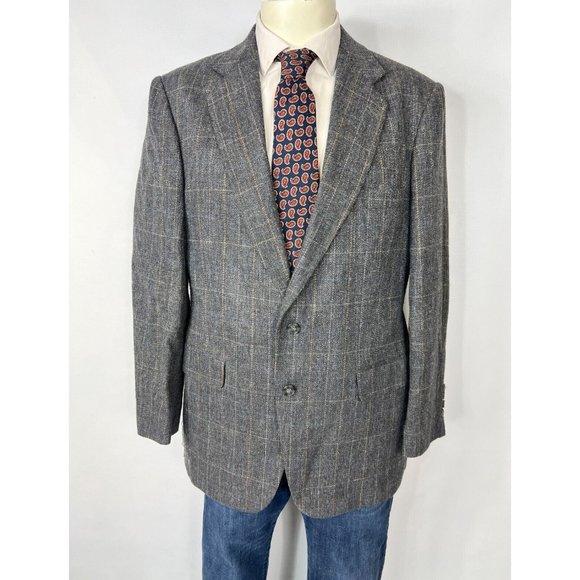 J Riggings Sport Coat Jacket 2 Button Gray Windowpane Men's 42R Nice - Picture 1 of 10